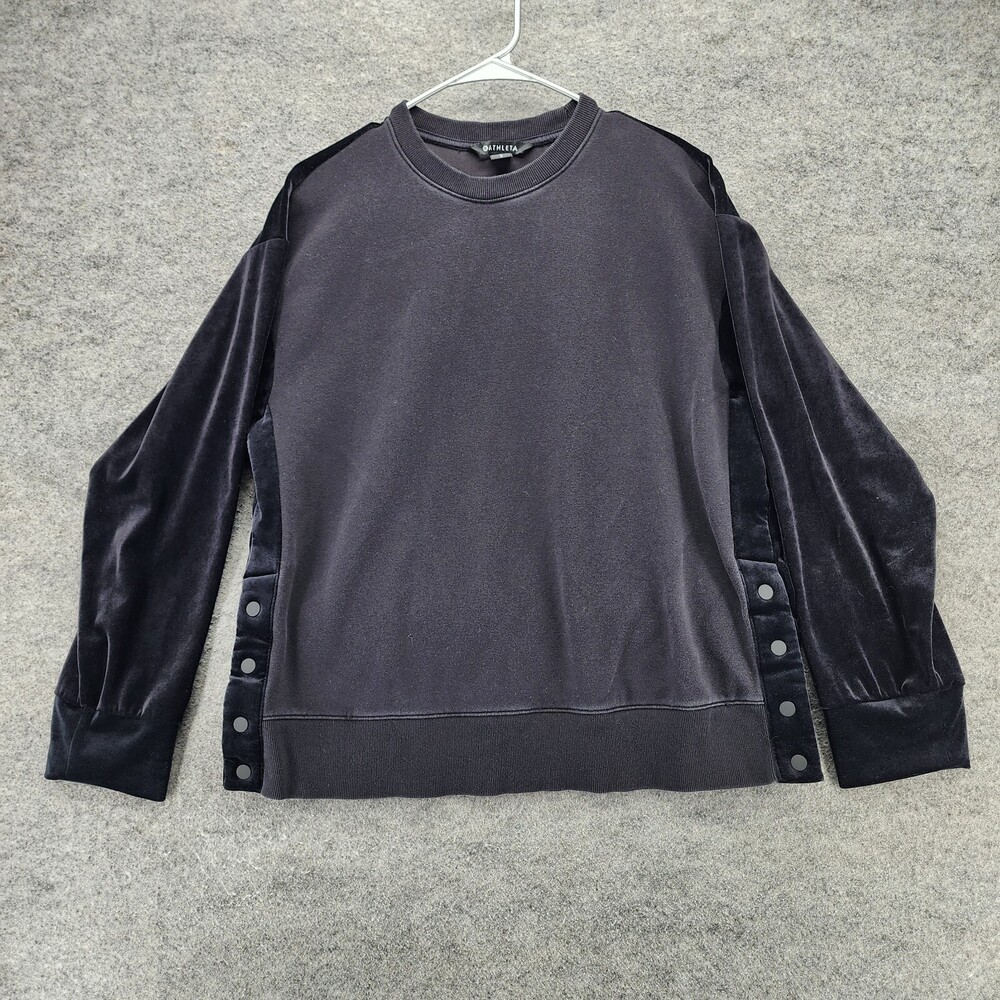 Athleta Shirt Womens Large Long Sleeve Black Velvet Side Snap